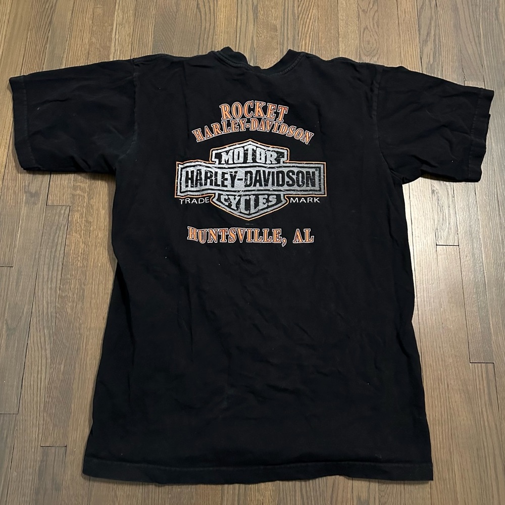 Harley Davidson motorcycles black orange white graphic t shirt